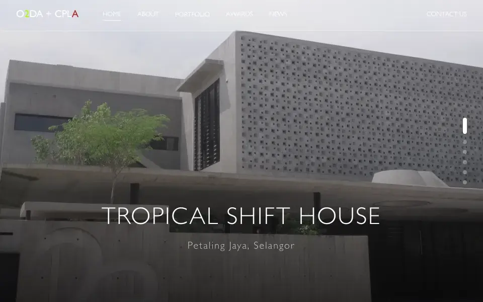 Homepage of the O2DA + CPLA website, designed and built by Swayed