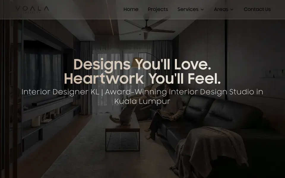 Homepage of the Voala Interior website, designed and built by Swayed